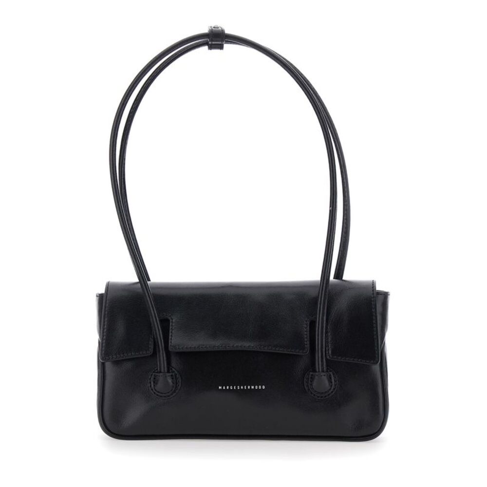 Margesherwood Women Shoulder Bag With Flap In Black Glossy Leather For Women